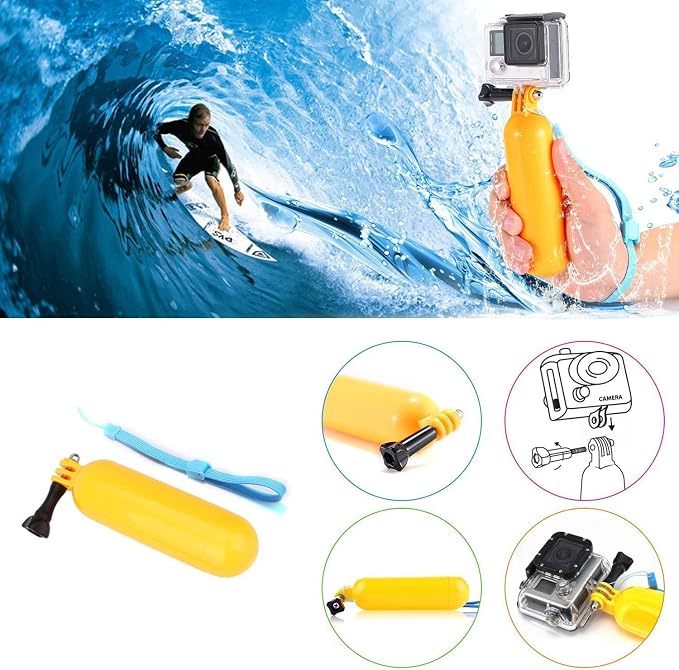 Universal Action Camera Accessories Bundle Head Chest Strap Mount/Selfie Stick/Floating Hand Grip Compatible with Dragon Touch/AKASO EK7000 Brave 4 5 6 7 LE V50X/GoPro Hero 13 12 11 10 9 8 7 - Image 5