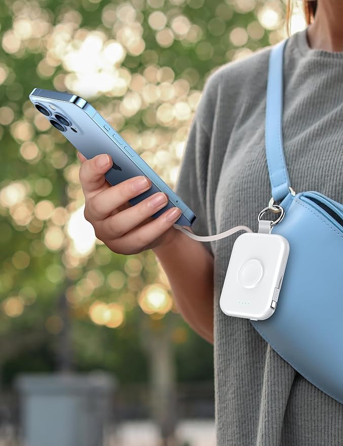 RORRY CharmGo Portable Charger, 5000mAh Portable Charger Power Bank | Built-in Cables,Travel Keychain Battery Pack Essentions for Apple Watch 1~11 Series/Ultra/SE & iPhone Air/17/16/15/14/13/12 - Image 5