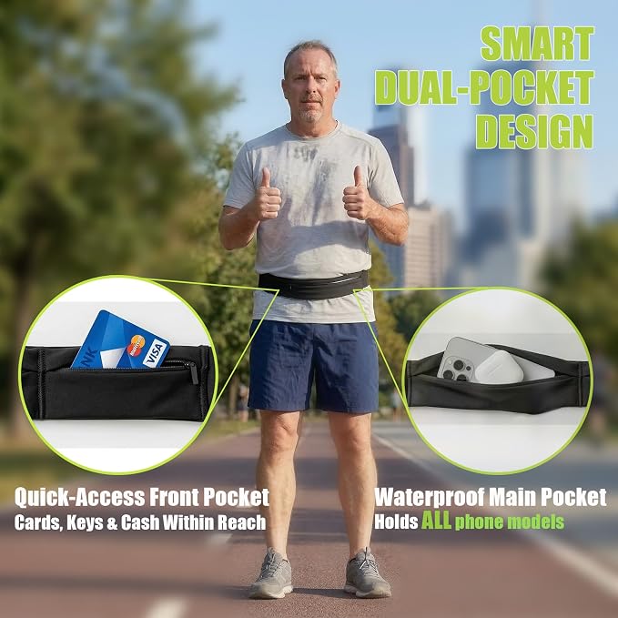 Slim Running Belt with Extender Strap - Waist Bag Fits Plus Sizes Without Bouncing, 2Pockets Holds Phone & Essentials for Workout (Blue) - Image 2