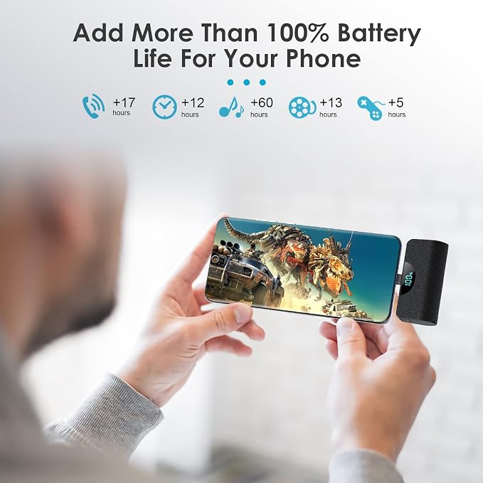 Mini Portable Charger USB C Power Bank,Upgraded Travel Essential 5200mAh PD Fast Charging Battery Pack Built-in USB-C Connector for iPhone 17/17Pro Max/16e/Air/16/16Pro Max/15 All Series,Android - Image 2