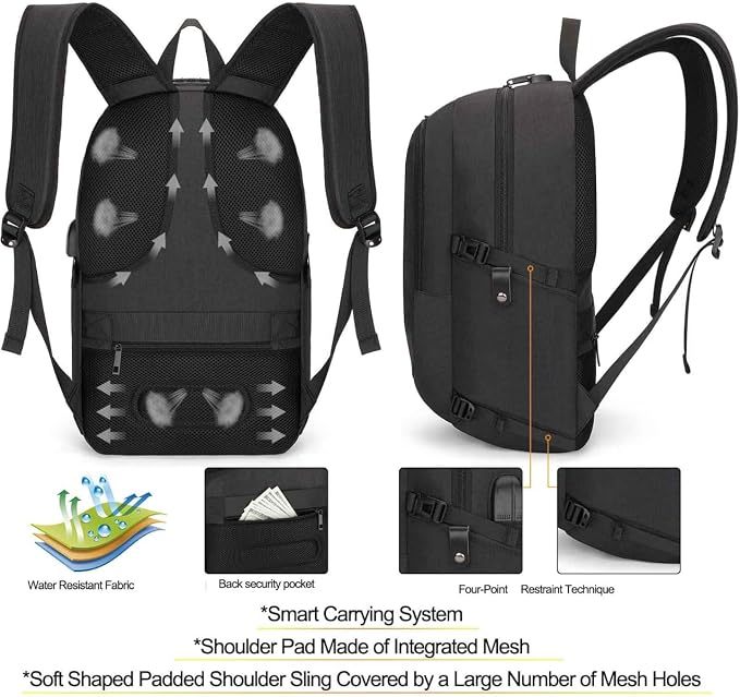 Tzowla Travel Laptop Backpack Water Resistant Anti-Theft Bag with Giant Tumbler Holder Pocket and Lock 17.3 Inch Computer Business Backpacks for Women Men Work College Gift,Casual Daypack(Black) - Image 2