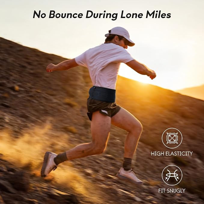 Haimont No-Bounce Running Hydration Belt for Trail & Daily Runs, Grey, S | 500ml Soft Flask Compatible, Zip Pocket, Gel Storage, Pole Loops, Reflective Details - Image 4