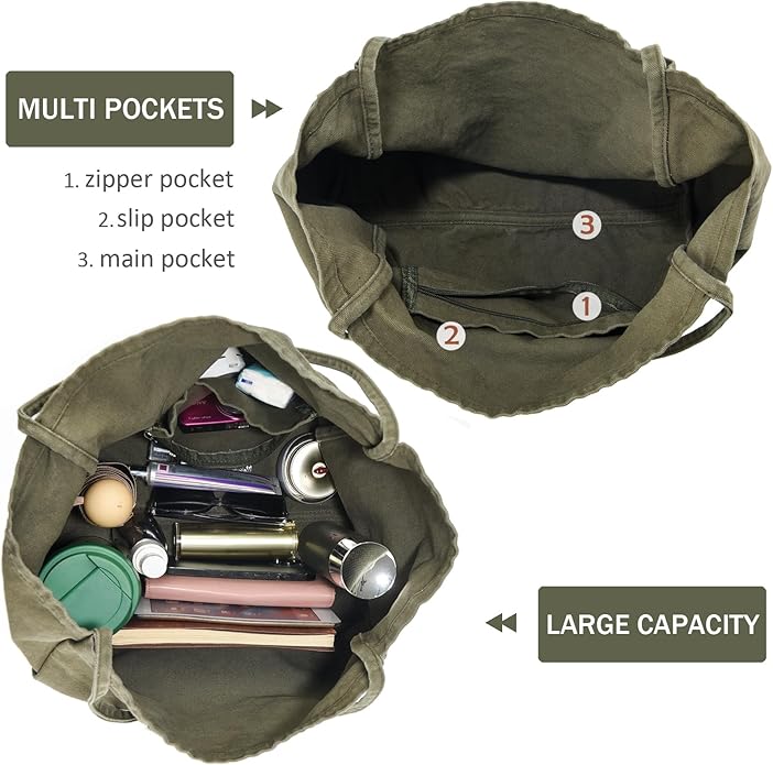 Canvas Tote Bag for Women Large Hobo Shoulder Bag for Work Travel Casual Message Bag Tote Purse handbags - Image 5