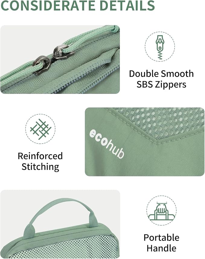 ECOHUB 4 Set Compression Packing Cubes for Travel Essentials, Suitcases Organizer Bags with Tag, Travel Bags Organizer for Luggage, Green-Compress - Image 5