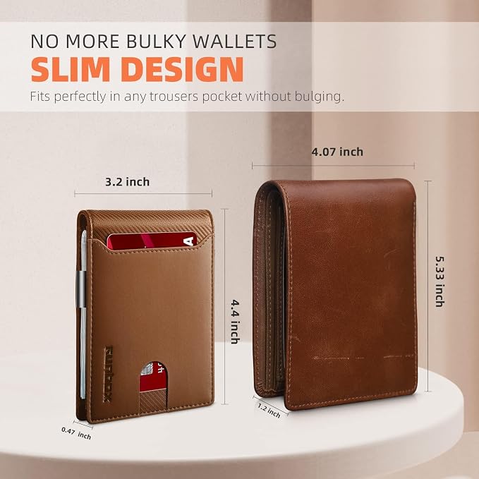 RUNBOX Slim Wallet for Men - RFID Blocking Leather Bifold with Money Clip | Minimalist Front Pocket Wallet Holds 11 Cards,Slim Thin Design,RFID Blocking Protection, Practical Birthday Gifts for Men - Image 3