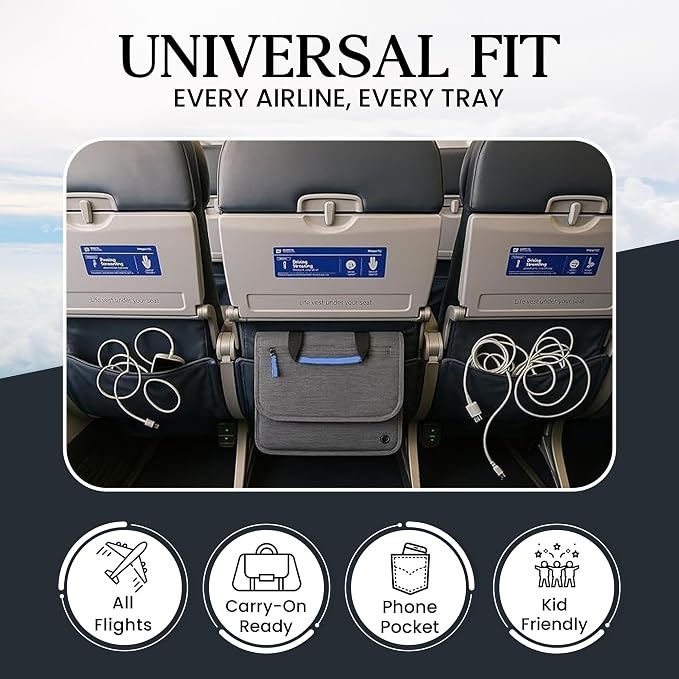 Airplane Pocket Organizer | Tray Table Cover | In Flight Seat Back Organizer Bag | Commuter Essential Travel Bag | Media Pouch For Flying | Travel Gift | Attaches To Luggage - Image 5