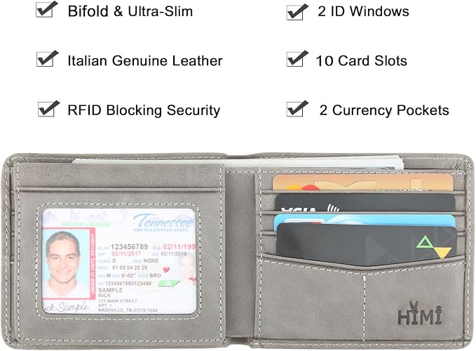 HIMI Wallet for Men-Genuine Leather RFID Blocking Bifold Stylish Wallet With 2 ID Window - Image 3