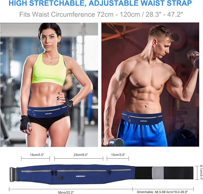 Guzack Slim Running Belt for Phone 6.8'', 3 Pouch Waist Pack | Lightweight, Breathable, Waterproof Zipper, Fits All Phones, Running Phone Holder for Jogging, Walking, Cycling, Workout - Image 4