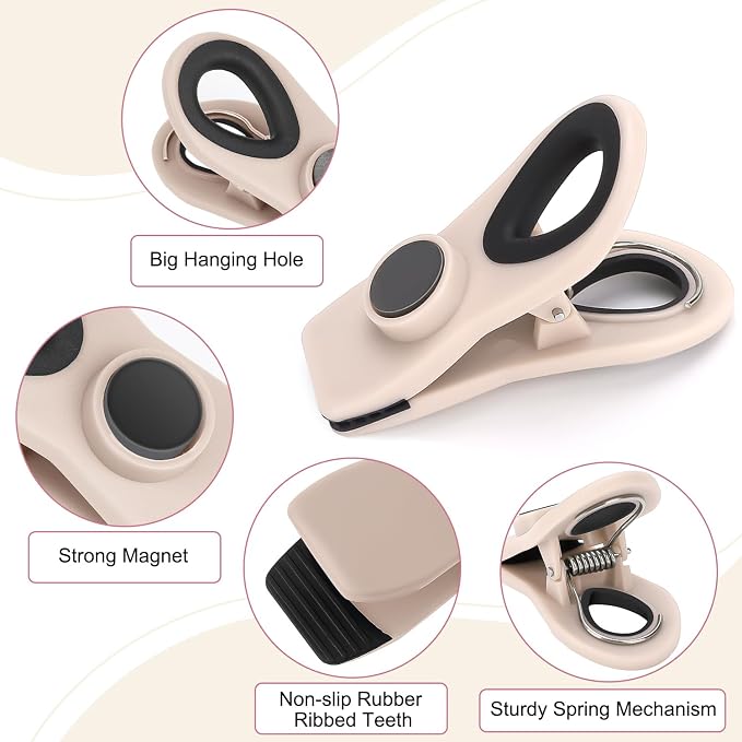 Chip Clips, Magnetic Bag Clips with Air Tight Seal for Food Storage, 12 Pieces, Neutral Color - Image 6