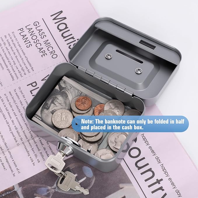 Cash Box with Lock Small Cute Coin Lock Box with Money Slot Mini Portable Gamble Safe Box 4.5"x3.4"x2.4" Grey - Image 8