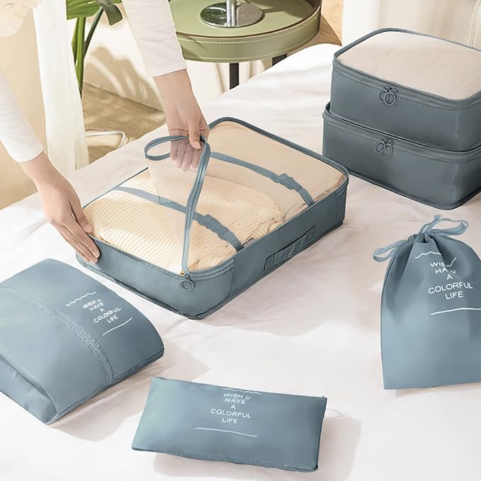 KPX 8 Set Packing Cubes for Travel, Luggage Packing Organizers Accessories Large Toiletries Bag for Clothes Shoes Cosmetics (Grey) - Image 6