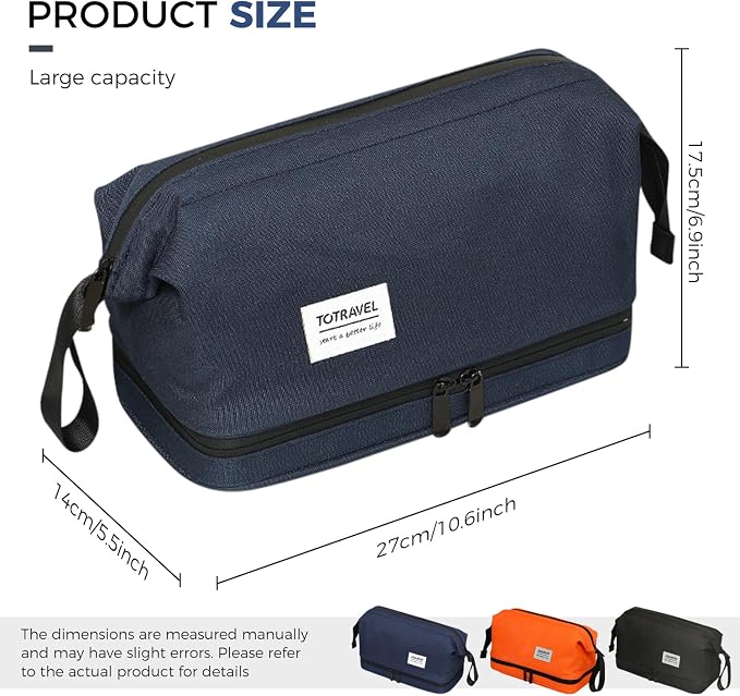 Travel Toiletry Bag Water-resistant with Hanging Hook for Mens Large Packing with Waterproof Wet/Dry Compartment Travel Shower Bags Travel Toiletry Organizer Dopp Kit Shaving Bag - Image 3