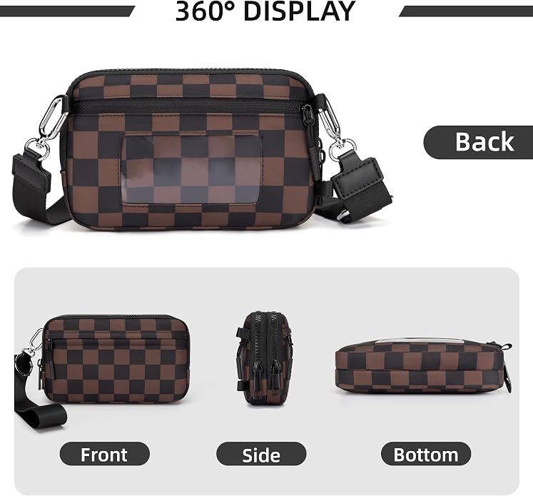 FODOKO Wristlet wallets for Women RFID crossbody bags with 4 Zippers | Checkered quilted nylon with credit card slots, cell phone organizer, and coin purse for travel and everyday carry - Image 7