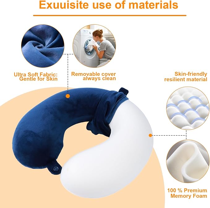 Travel Pillow,100% Pure Memory Foam U Shaped Neck Pillow,Super Lightweight Portable Headrest Great for Airplane, Car,Home,Office,Sleeping Rest (Blue) - Image 4