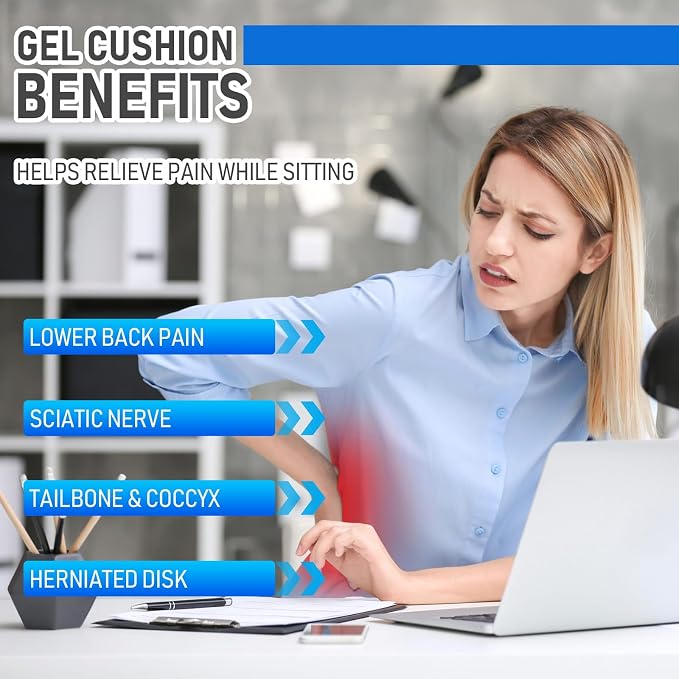 Gel Seat Cushion, Thickened Big Breathable Honeycomb Design Absorbs Pressure Points Gel Cushion with Anti-Slip Cover Seat Cushion for Office Chair Home Car Seat Cushion for Wheelchair - Image 8