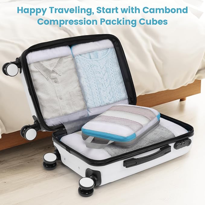 Cambond Mesh Compression Packing Cubes for Travel - 4 Set Organizers, White | Keep Clothes Sorted, See Through Mesh helps quickly find what you need, Compression Zip Design, Lightweight, Luggage Tidy - Image 9