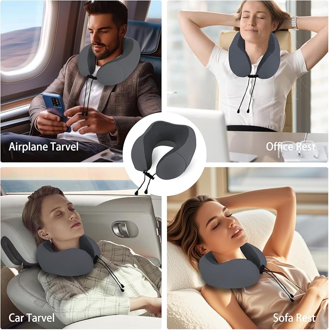 HydroAurum Travel Pillow 100% Pure Memory Foam Neck Pillow for Traveling – Ergonomic Neck Support Pillow for Airplane, Soft & Breathable Cover, Washable & Portable with Travel Bag - Image 4