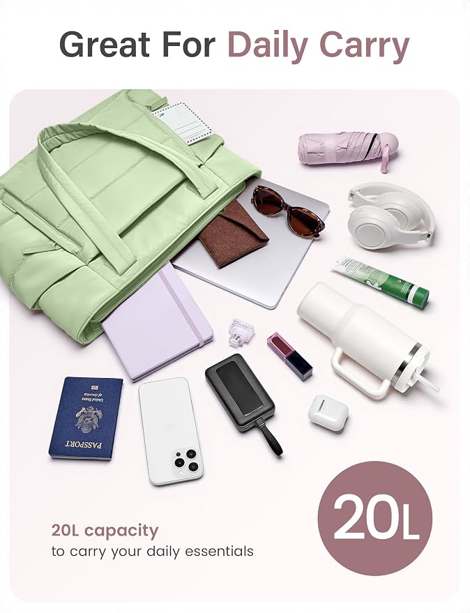 Uselike Tote Bag for Women with Zipper, Quilted Puffer Tote Bag with Compartments, Lightweight Puffy Work Bags for Women - Image 3