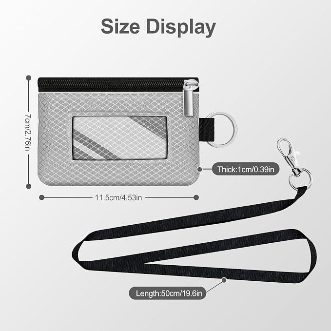 Minimalist RFID Blocking Small Wallet with ID Window,WaterResistant Zip Id Case Wallet with Lanyard Keychain for Cards,Cash,Travel,Women,Men (Light gray) - Image 5