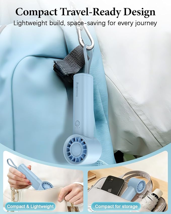 Portable Fan with Power Bank & Flashlight-Blue | 6.5H Max Cooling,USB-C Rechargeable,Mini Fan for Outdoor/Travel/Beach/Concerts/Summer.Gifts for Girl,Women. - Image 6