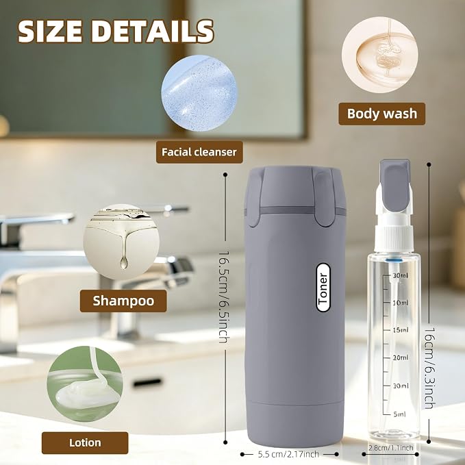 4 in 1 Travel Dispenser Bottle,4 Pack 30ML Travel Bottles for Toiletries, Leak Proof Travel Size Containers (Grey) - Image 2