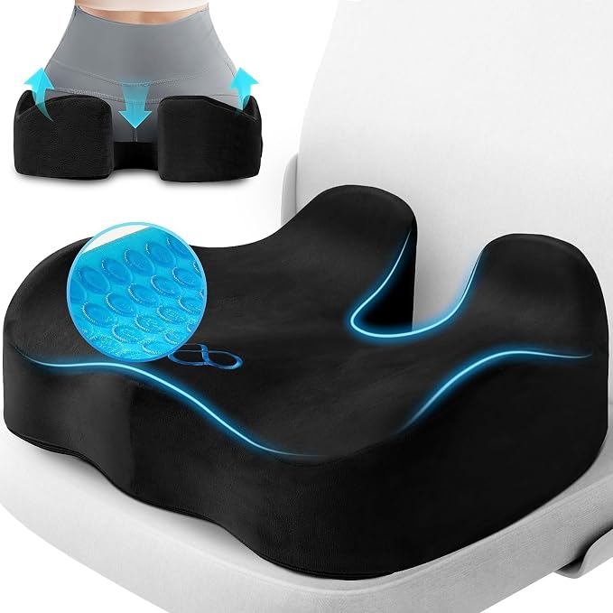 CushyOasis Seat Cushion, Gel Memory Foam Office Chair Cushions, (Black) | Anti-Slip Back & Removable Cover, Ergonomic Tailbone Support Seat Cushion, Memory Foam Seat Cushion for Office by CushyOasis
