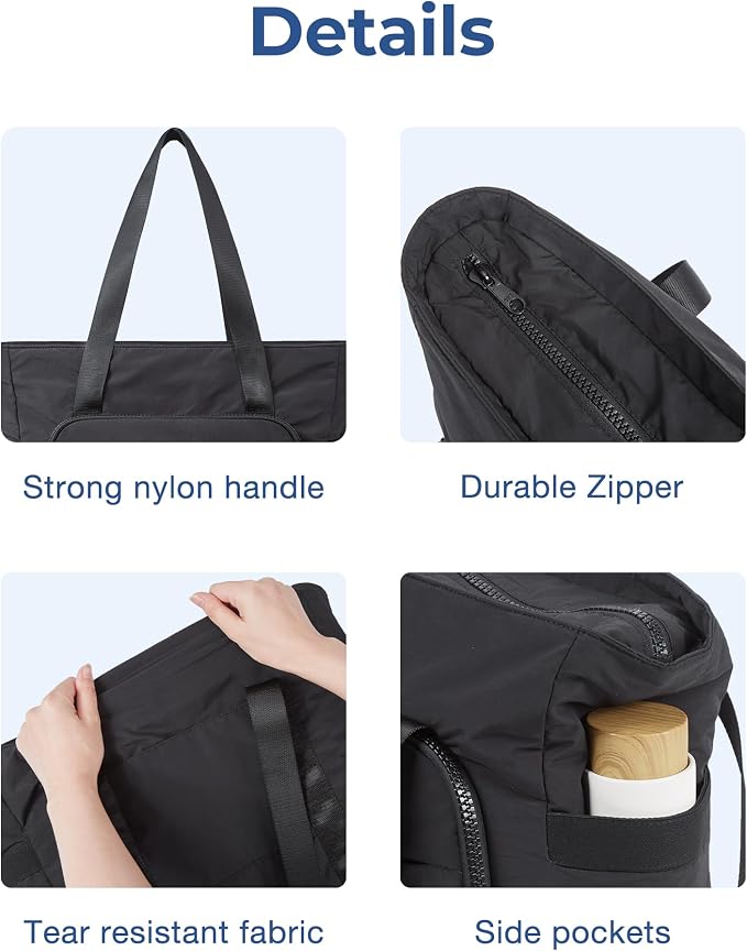 BAGSMART Tote Bag for Women, Lightweight Tote Bag with Yoga Mat Strap | Quilted Handbag for Daily, Work, Gym - Image 6