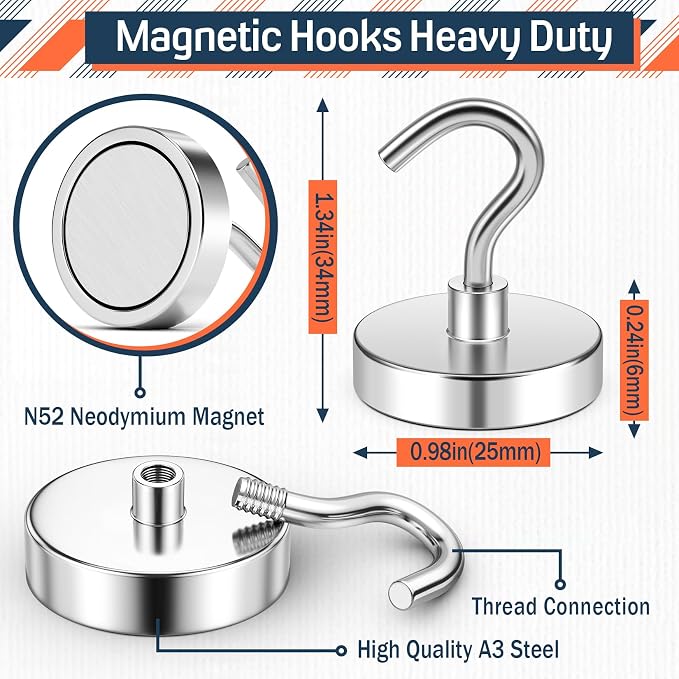 FINDMAG Magnet Hooks, 20 Pack 85LB+ Magnetic Hooks for Cruise Cabins | Heavy Duty Strong Neodymium Magnets with Hooks for Hanging, Ship, Fridge, Locker, Kitchen, Office and Grill, Silver - Image 7