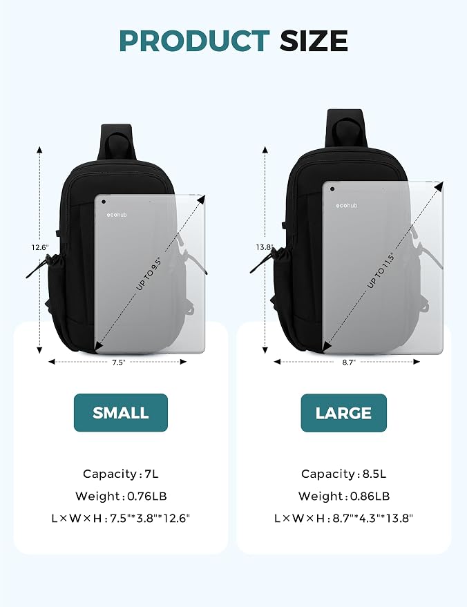 ECOHUB Anti-Theft Crossbody Bag Men Women RFID Blocking Lightweight Sling Backpack Water Resistant for Travel Hiking Outdoor - Image 3