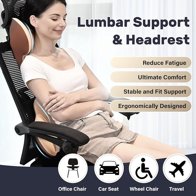 Coverado Lumbar Support and Headrest Pillow for Car, Memory Foam Ergonomic Head Neck Support Pillow for Driving Seat, Back Support and Pain Relief, Seat Cushion for Car, Driver, Office - Image 2