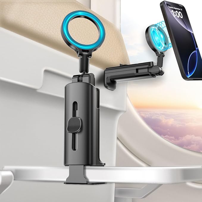 smofish Airplane Phone Holder Travel Essentials,Travel Phone Holder,for MagSafe Airplane, Magnetic Handsfree Airplane for iPhone 16 15 14 13 12 Stand Accessories for Travel and Business by smofish