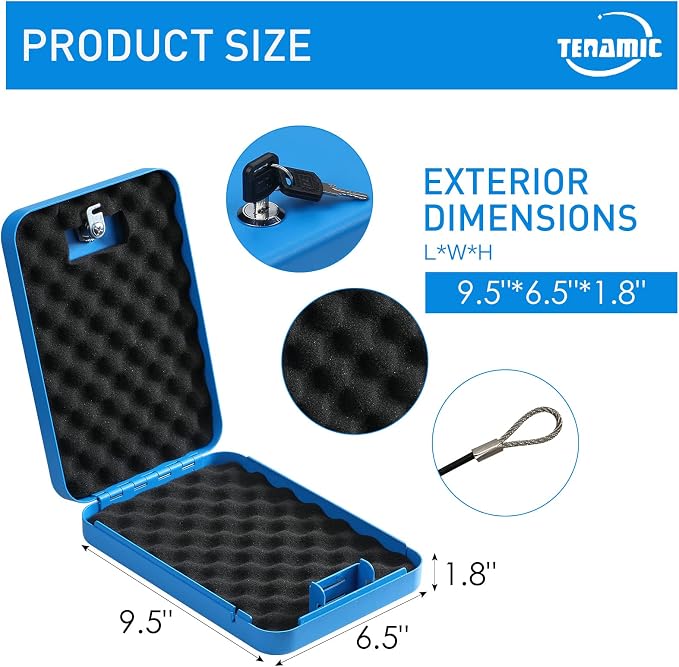 Tenamic Pistol Safe, Portable Travel Gun Safe, Solid Steel Handgun Lock Box for Home Hotel, Gun Safes for Car, Blue - Image 2