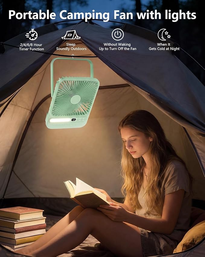 8000mAh Ultra-Thin Portable Travel Fan with Timer, Light&LED Display | 7in,28H Max Cooling Time,<42dB quiet for sleeping,cruise approved,4 Speeds Wind,Rechargeable Battery Fan for hotel office - Image 3