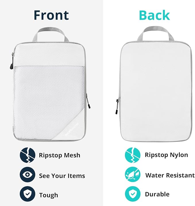 Compression Packing Cubes 6 Set, Compressible Space-Saving Packing Cubes for Travel - Compression Bags, Luggage Organizer, Travel Essentials for Women, White - Image 5