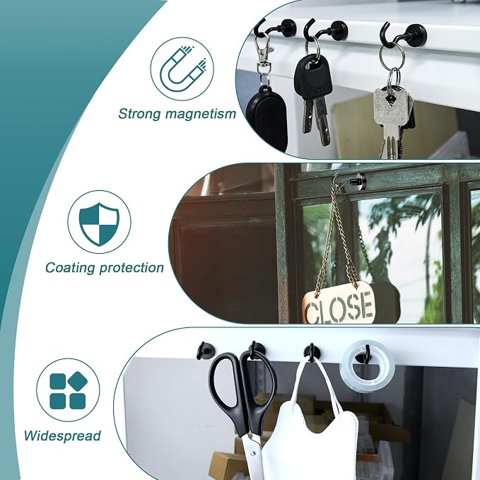 MAGXCENE 50 Pack Magnetic Hooks Heavy Duty, Strong Magnet Hooks for Cruise Refrigerator, Neodymium Magnets with Hooks for Grill Hanging Kitchen Tool Storage, Black - Image 4