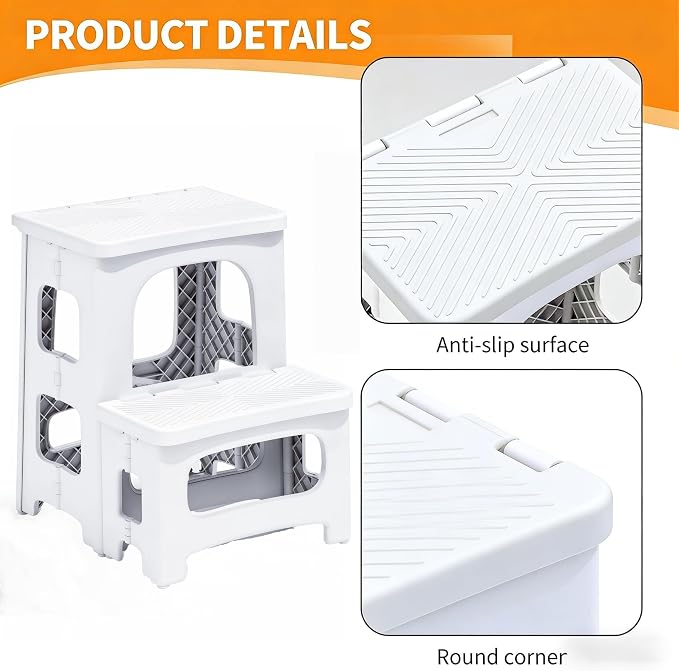 2 Step Stool Foldable, Non-Slip Steps, Folding Step Stool for Adults & Kids, Plastic Stool Pool Ladder, Collapsible Stools 2 Step Ladder for Kitchen Toilet Bedroom Office RV, Holds 330 lbs - Image 6