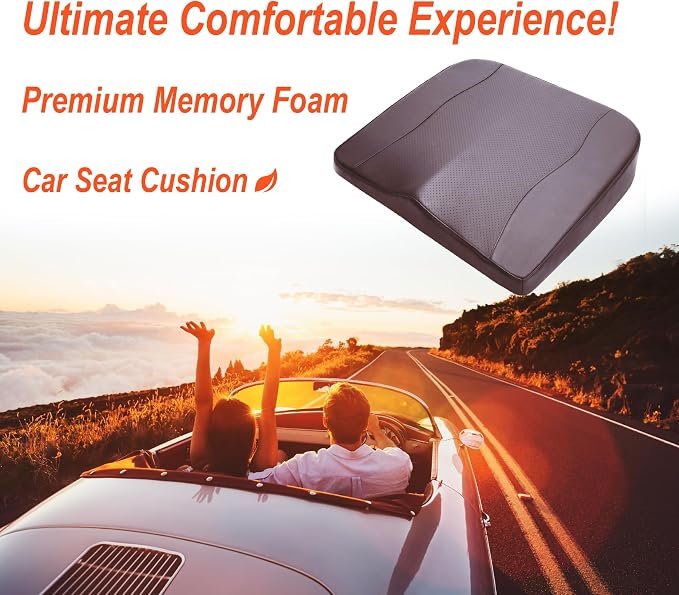 Lofty Aim Car Seat Cushion, Memory Foam Car Seat Cushions for Long Driving | Driver Seat Cushion Adds Height, Auto Seat Pillow for Sciatica Pain Relief, Butt Cushion for Car, Truck, PU Leather Brown - Image 2