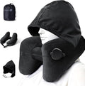 Sunany Neck Pillow for Travel Inflatable Airplane Pillow Comfortably Supports Head,Neck and Chin,Inflatable Travel Pillow with Soft Velour Cover,Portable Drawstring Bag (Black with Hat) by Sunany