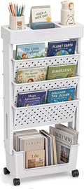 BYFU 5-Tier Movable Bookshelf Cart, Rolling File Paper Storage Organizer Mobile Bookcase with Wheels for Home Office Study Classroom, White by BYFU-livingasimplelife