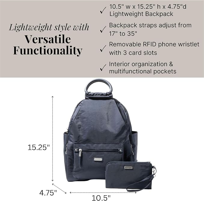Baggallini All Day Backpack with RFID Phone Wristlet - Lightweight Travel Backpack for Women - Image 4