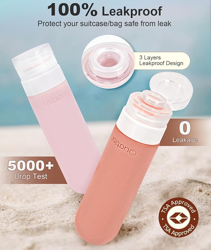 Quatish Travel Bottles for Toiletries, Original Patented Leak Proof Travel Size Containers, 3 oz Tsa Approved Silicone Shampoo and Conditioner Bottles, 4 Pack, Red Rock - Image 2