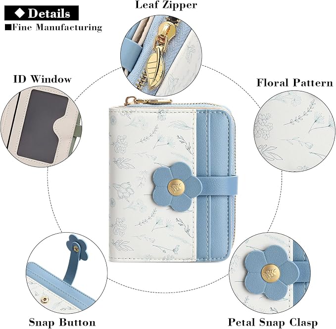 Small Wallet for Women Rfid Bifold Leather Card Holder Wallet With Zipper Pocket - Image 5