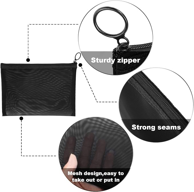 6 Pieces Mesh Makeup Bags Mesh Cosmetic Bag Portable Travel Organizing Zipper Pouch Toiletries Makeup Pouches for Home Office Travel Accessories - Image 3