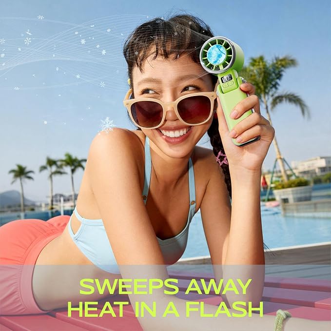 SHEWIND Portable Handheld Fan with Ice Cooling - 5 Gear High Speed Turbo Personal Fan Rechargeable, Up to 13 Hrs, Mini Hand Fans for Travel Essentials, Beach Vacation, Gifts for Women, Men (Green) - Image 3