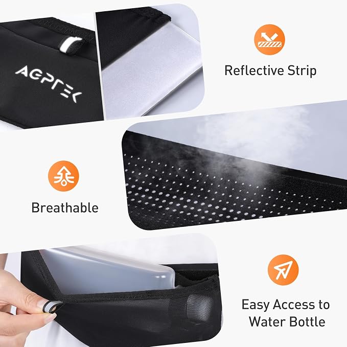 AGPTEK Slim Running Belt with Waterproof Phone Pocket for Women & Men | Hook & Loop Design,Breathable and Reflective for Jogging, Workout and Running, L - Image 5
