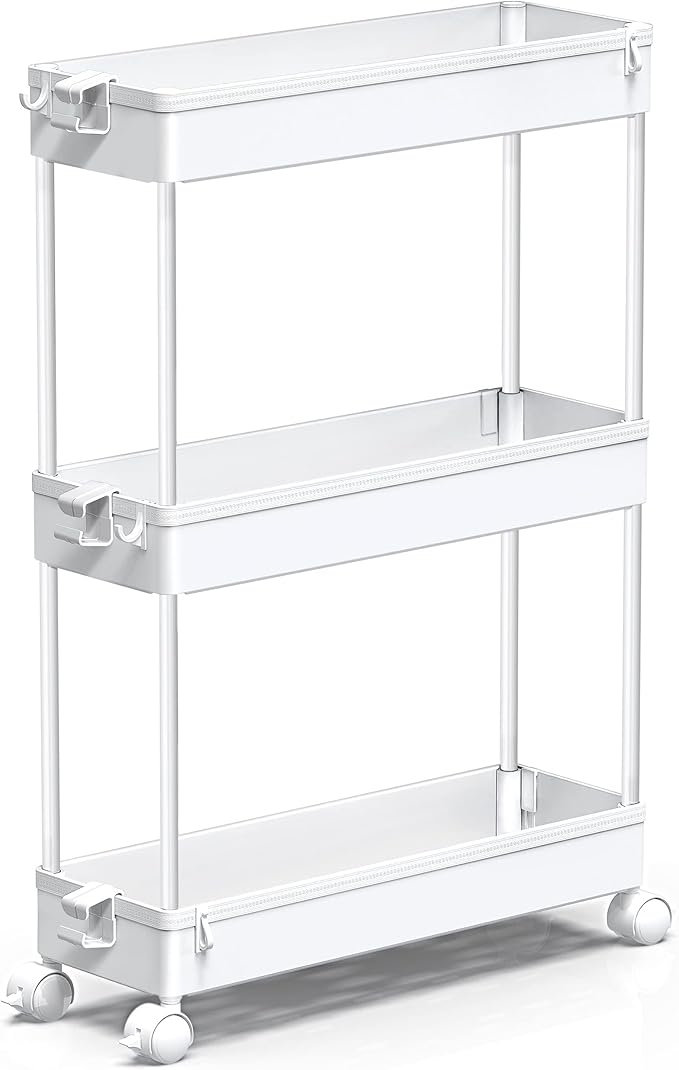 SPACEKEEPER Slim Rolling Storage Cart, 3 Tier Bathroom Cart Organizer,White | Narrow Rolling Cart with Wheels for Kitchen Office Bathroom Laundry Room,Mobile Utility Cart for Craft Art Makeup Nail Polish - Image 5