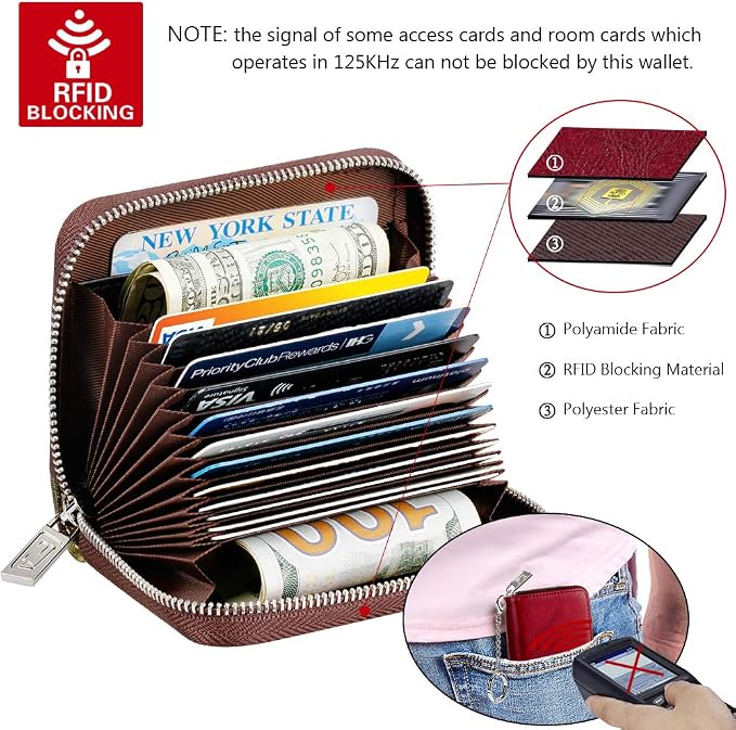 FurArt Zipper Wallet Women RFID Credit Card Holder keychain Wallet | ID Window RFID Blocking Compact Small business 15/16 slots - Image 5