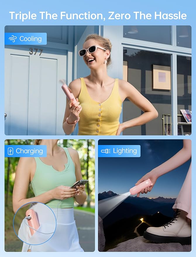 JISULIFE 3 IN 1 Portable Fan with Power Bank & Flashlight Featured | 19H Max Cooling, USB Rechargeable, Pocket-Sized Handheld Fan for Travel, Cruise, Concerts, Makeup, Summer Gifts for Women - Image 2
