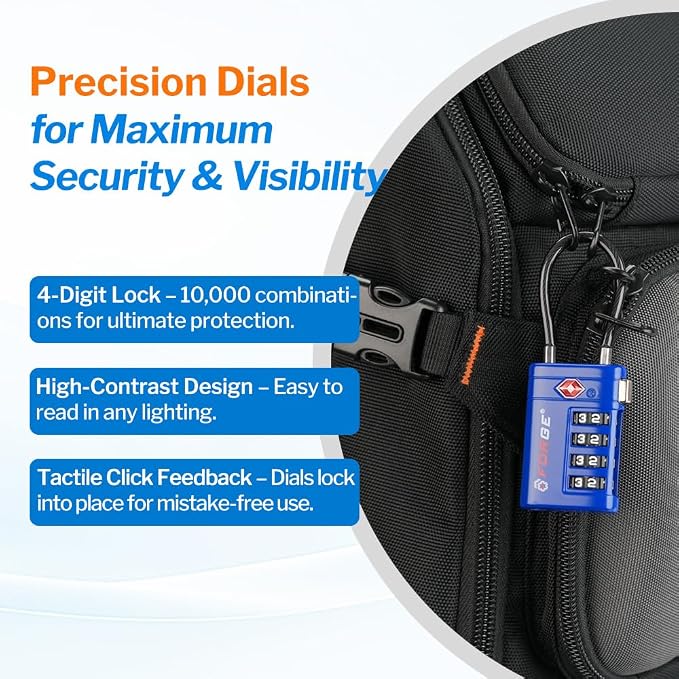 Forge TSA Approved Luggage Locks 4 Digit Combination TSA Travel Locks with TSA008, Open Alert Indicator, Zinc Alloy Body for Luggage, Suitcase, Backpack, and More. Blue 2 Locks. - Image 6