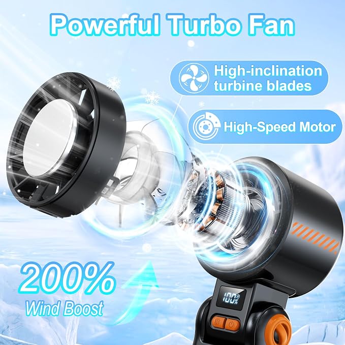 Portable Handheld Turbo Fan - [With Ice Cooling] 100 Speed Mini Personal Fan with Strong Airflow,Foldable 3 in 1 Rechargeable Hand Fans for Travel/Outdoor/Camping/Home/Office, Black - Image 4